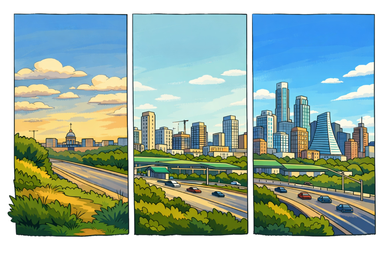 Austin skyline progression illustration