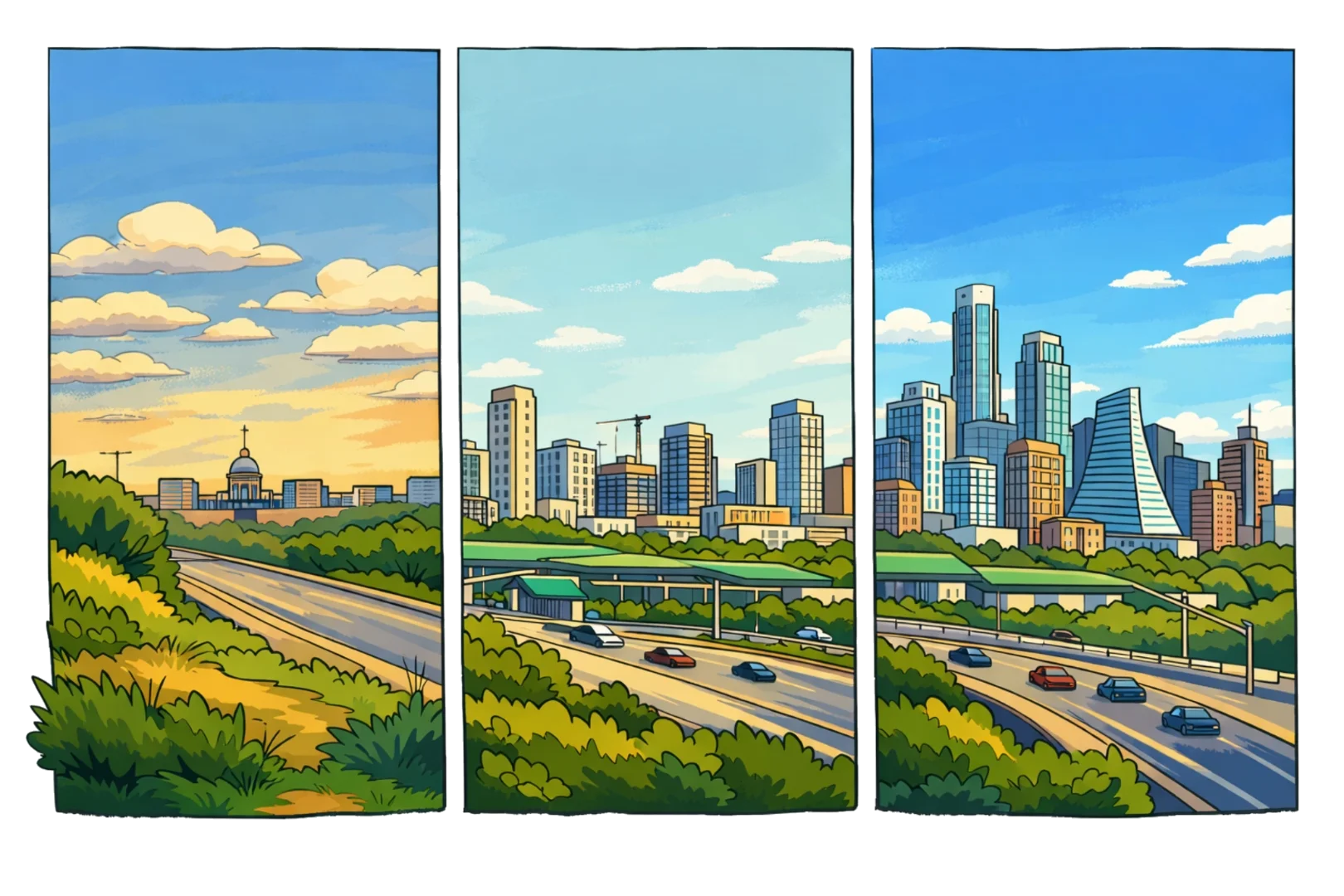 Austin skyline progression illustration